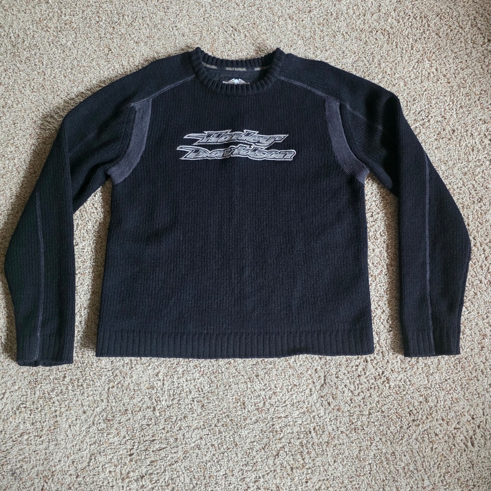 Harley-Davidson Mens Wool Blend Ribbed Knit Embroidered Logo‎ Sweater Black L